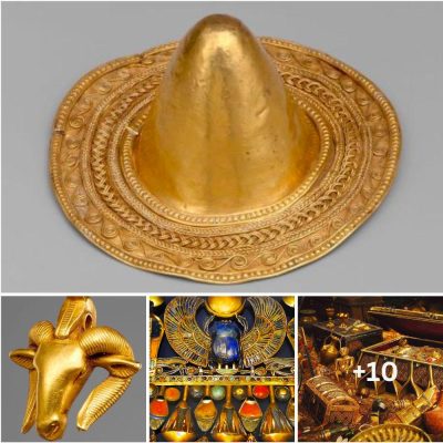 The golden hat and countless treasures were found in the Tell Basta treasure trove around 1279–1213 BC.