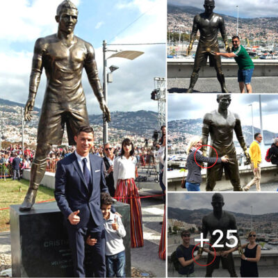 Fans Poses with Cristiano Ronaldo Statue Amazingly That Causes A Fеvеr on Social