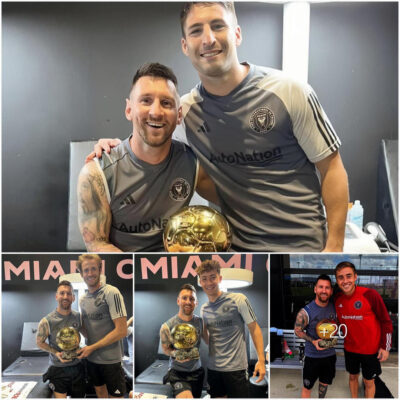 Leo Messi shows off his newly won 2023 Golden Ball to Inter Miami players in a spectacular photo shoot.
