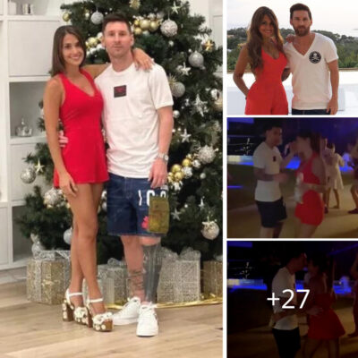 Christmas romance: Lionel Messi and his wife Antonela Roccuzzo share a sweet moment of a tender dance kiss