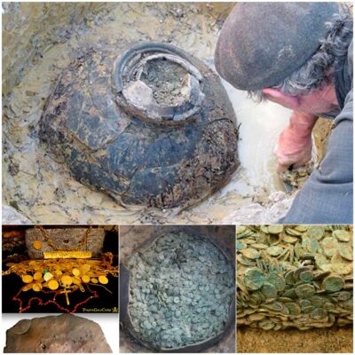 Bend down and tremblingly pick it up. It was the 63-year-old man’s final work when he discovered a 350-pound ancient vase containing 52,000 Roman coins in a field dating from the 3rd century AD.