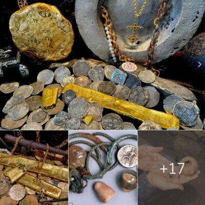 Gold coin bracelets and gold rings were found hidden in a narrow cavity among broken pottery shards in a cave dating back more than 6,000 years ago