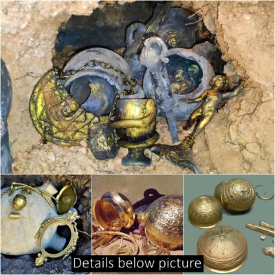 The Roman knight’s treasure using a metal detector with jars filled with gold that have existed for more than 3,000 years still intact