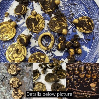A man used a metal detector to discover 9 pendants, 3 rings and 10 gold pearls dating back to around 500 AD
